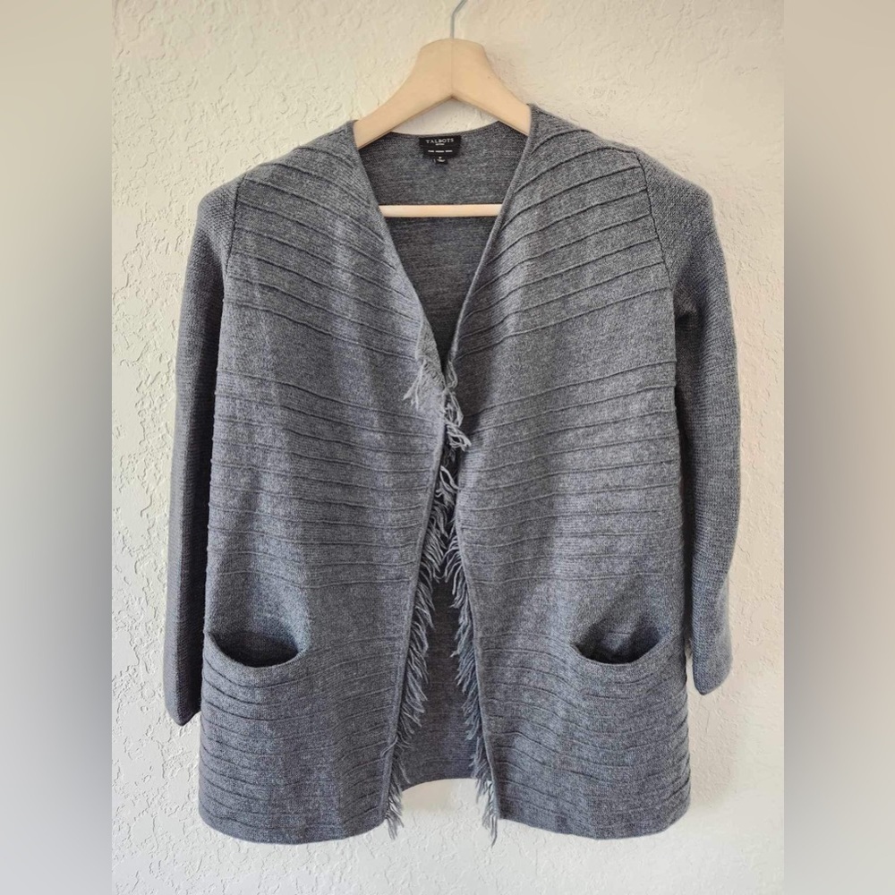 Talbots Gray Pure Merino wool‎ Cardigan Size small